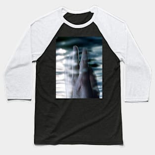 Digital collage and special processing. Hand near soft light. Soft and calm. To exist. Blue. Baseball T-Shirt